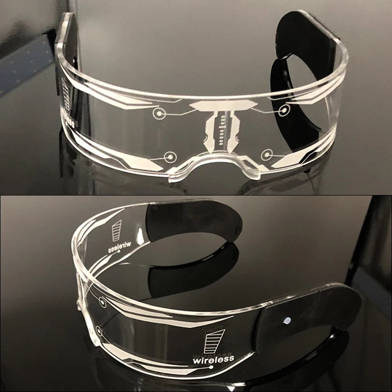 Acrylic LED Luminous Glasses Glow Party Glasses Neon Light Up Visor Eyeglasses DJ Bar Party Eyewear For Halloween Christmas