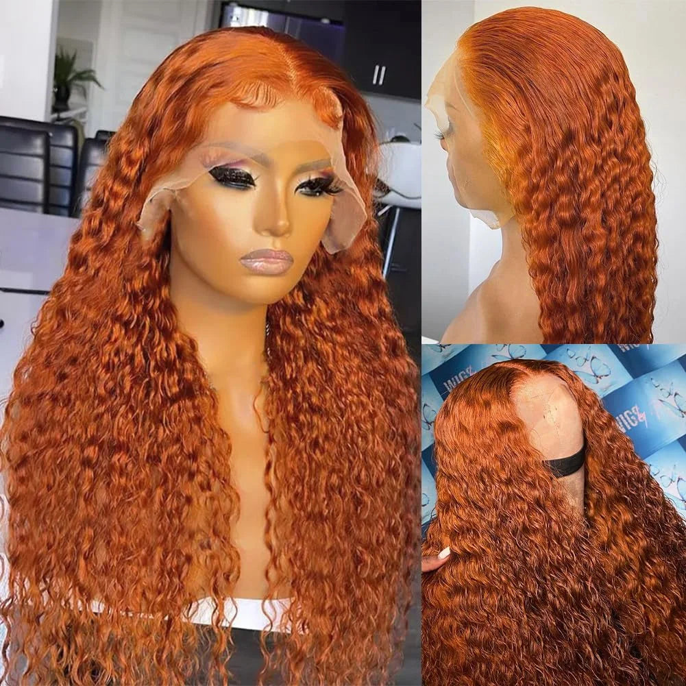 Ginger Deep Wave Wig Human Hair 13x4 Ginger Orange Lace Front Wigs Human Hair Pre Plucked with Baby Hair Curly Wig Human Hair