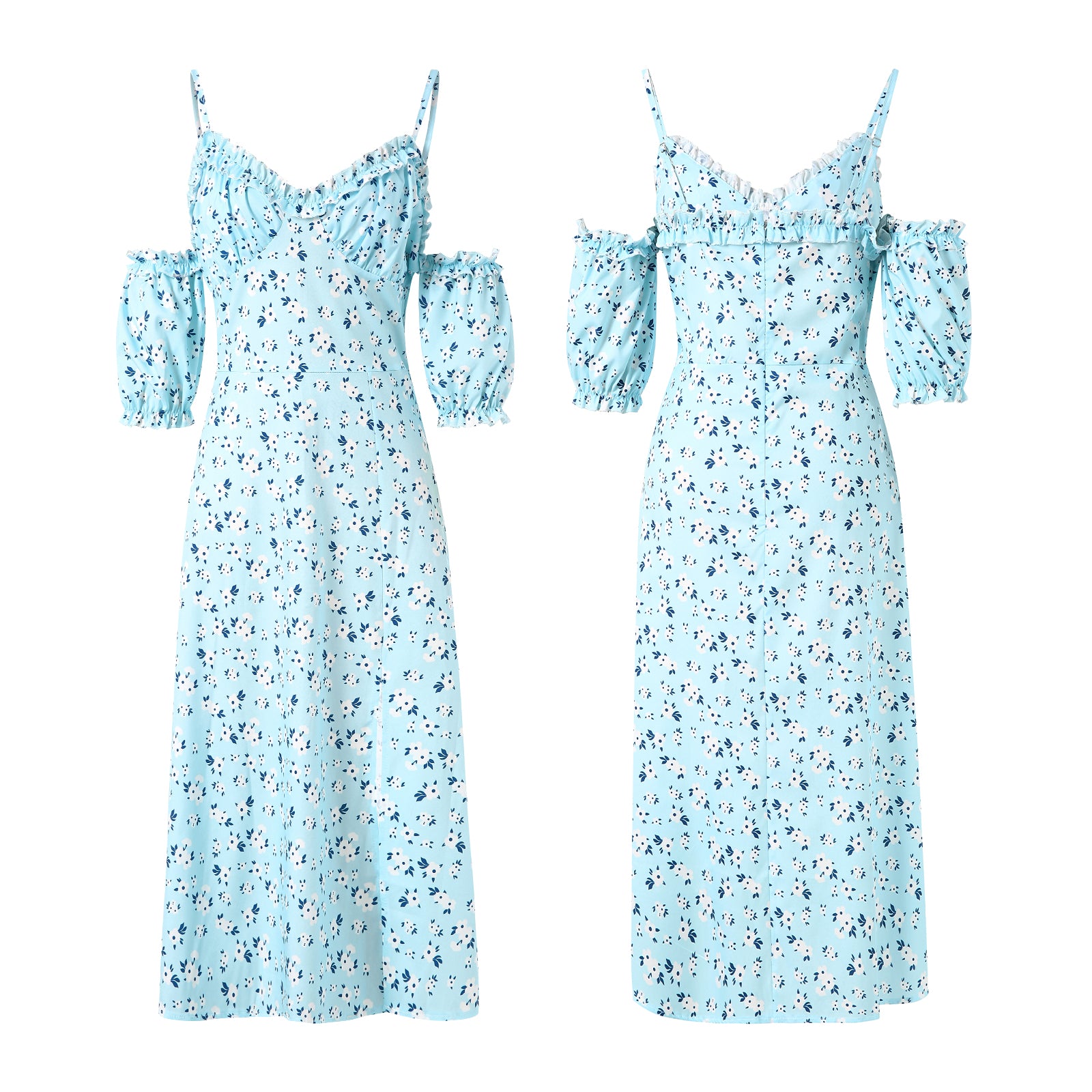 New Summer Elegant Casual Floral Print Off Shoulder Split Dress Women Short Sleeve Slim Midi Dress for Club Party Holiday