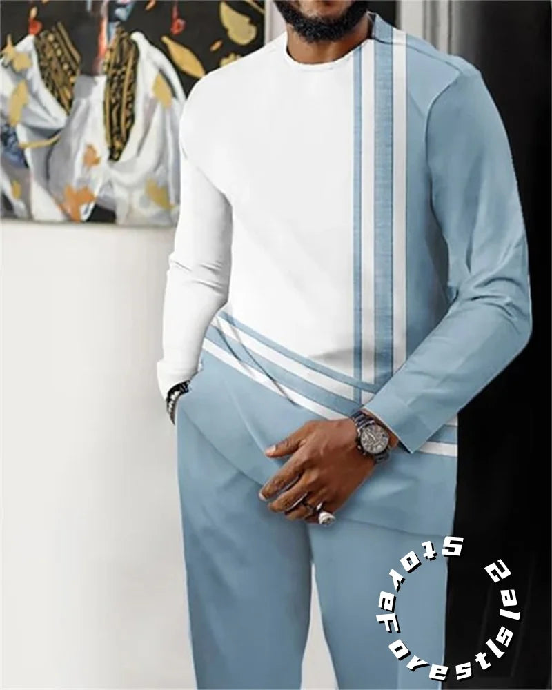 Fashion Clothing Set for Men Tracskuit Set Casual Walking Suit Ovrersize Streetwear Long Sleeve T-Shirt Trousers Outfit 2-piece