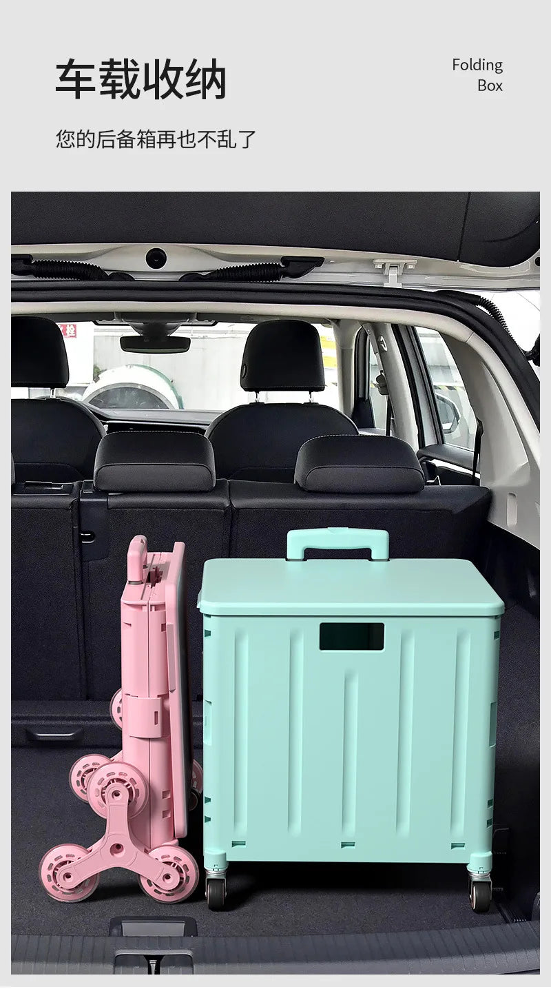 Eco-Friendly Foldable Cart - Lightweight Rolling Trolley with Telescopic Handle, for Groceries, Storage & Sustainable Shopping