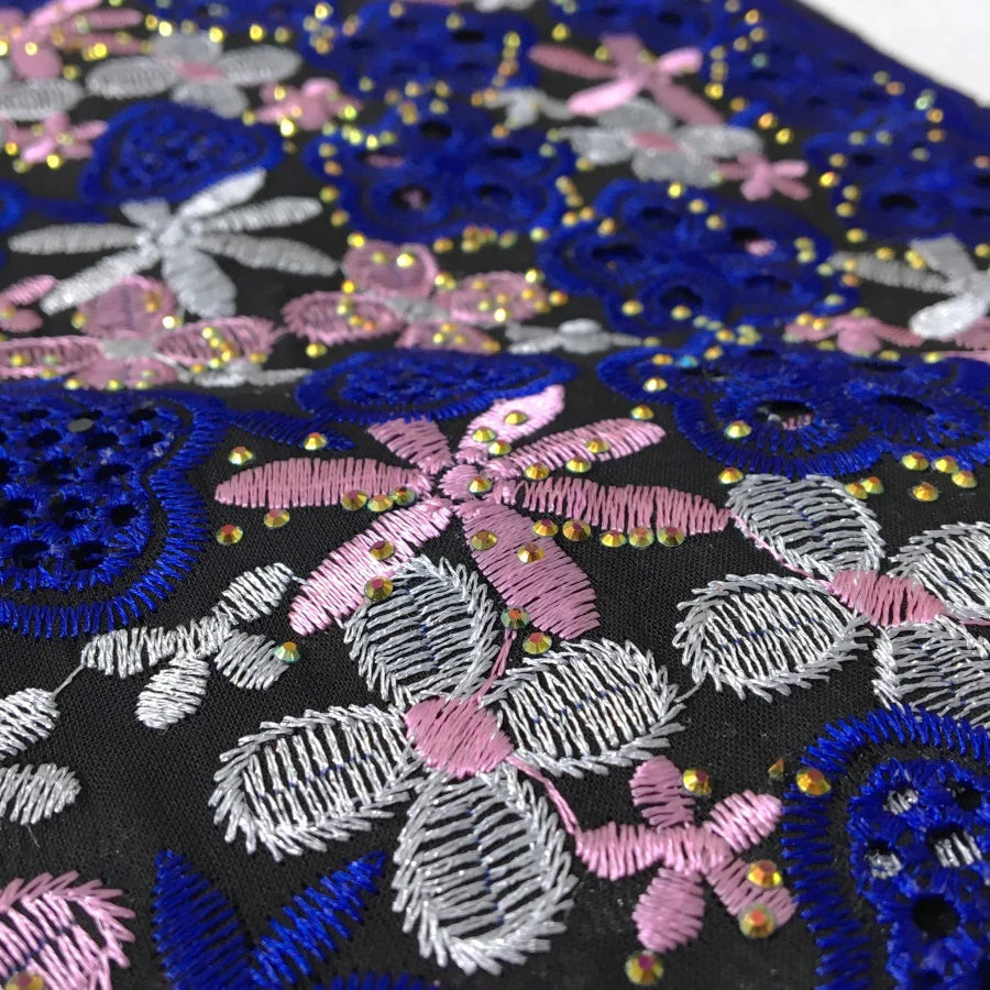 Kalume African Cotton Embroidered Lace Fabric With Stones 2025 Nigerian Swiss Voile Lace Fabric Flower For Sewing Dress F4325