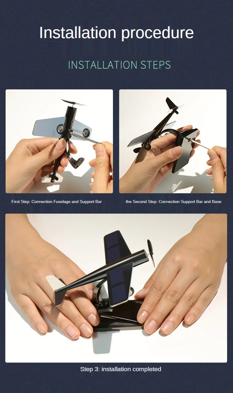 Eco Friendly Solar Aircraft Model Decoration Charming Plane Ornament for Car Enthusiasts and Home Accents