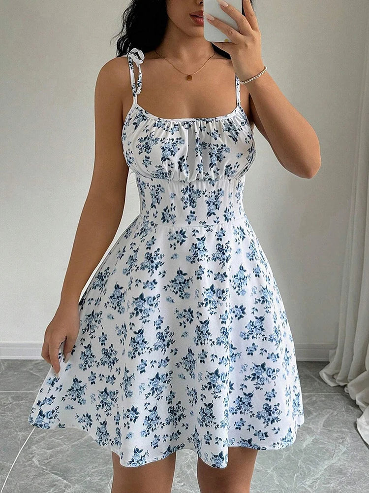Women's Summer Floral Spaghetti Strap Beach Short Dress,Women Mini Dress,Woman Clothing,Red Dresses,Sundress,New In Dress 2025