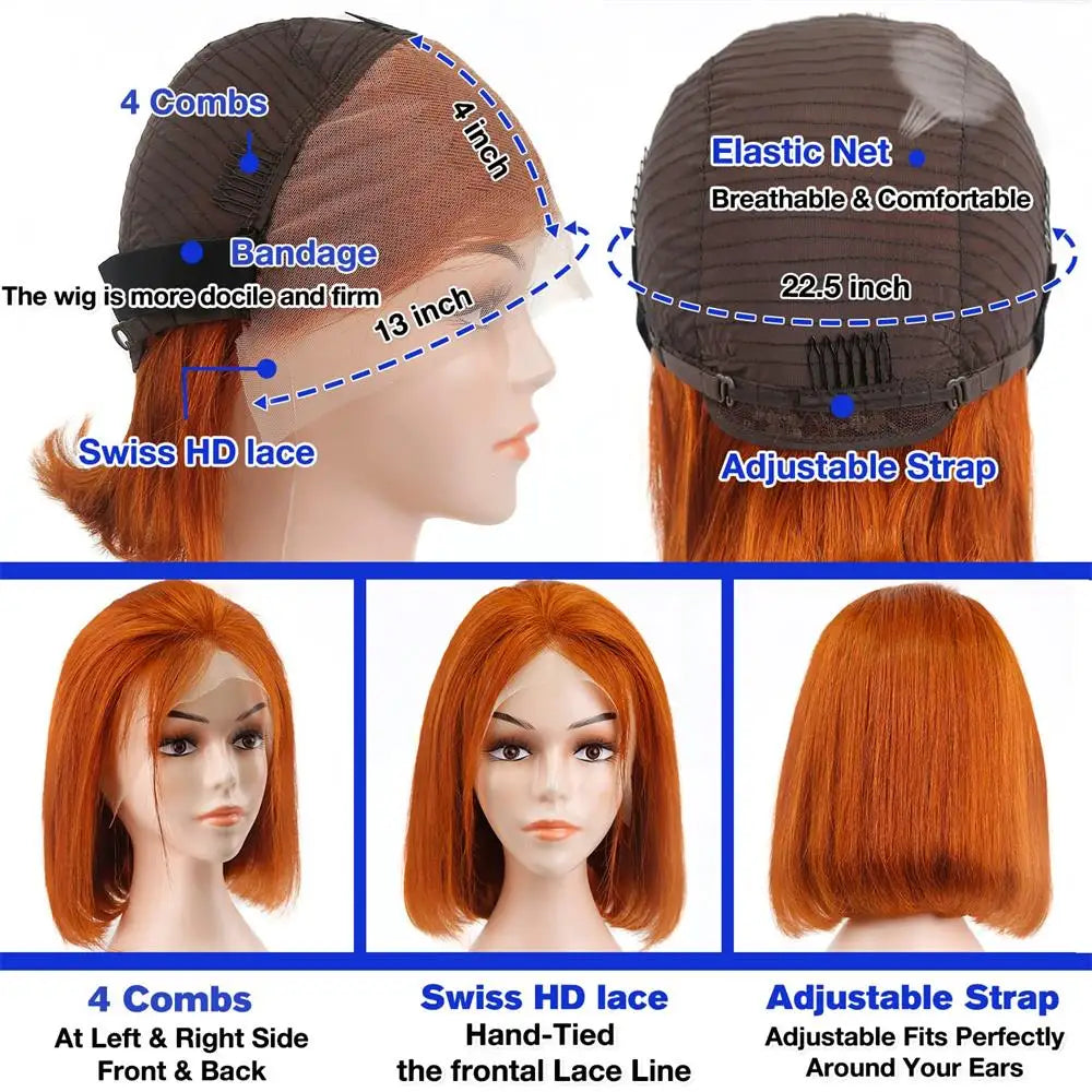 Ginger Deep Wave Wig Human Hair 13x4 Ginger Orange Lace Front Wigs Human Hair Pre Plucked with Baby Hair Curly Wig Human Hair