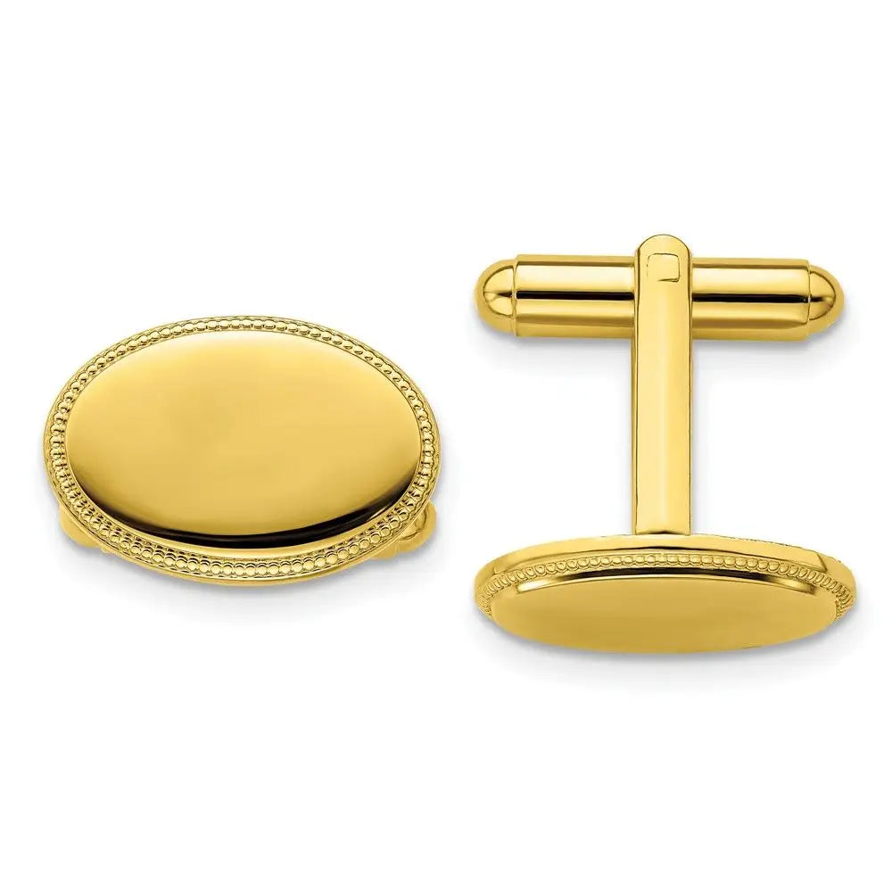 For Kelly Waters Gold-Plated Polished Beaded Oval Engravable Cuff Links Fine Mens Dress Accessories