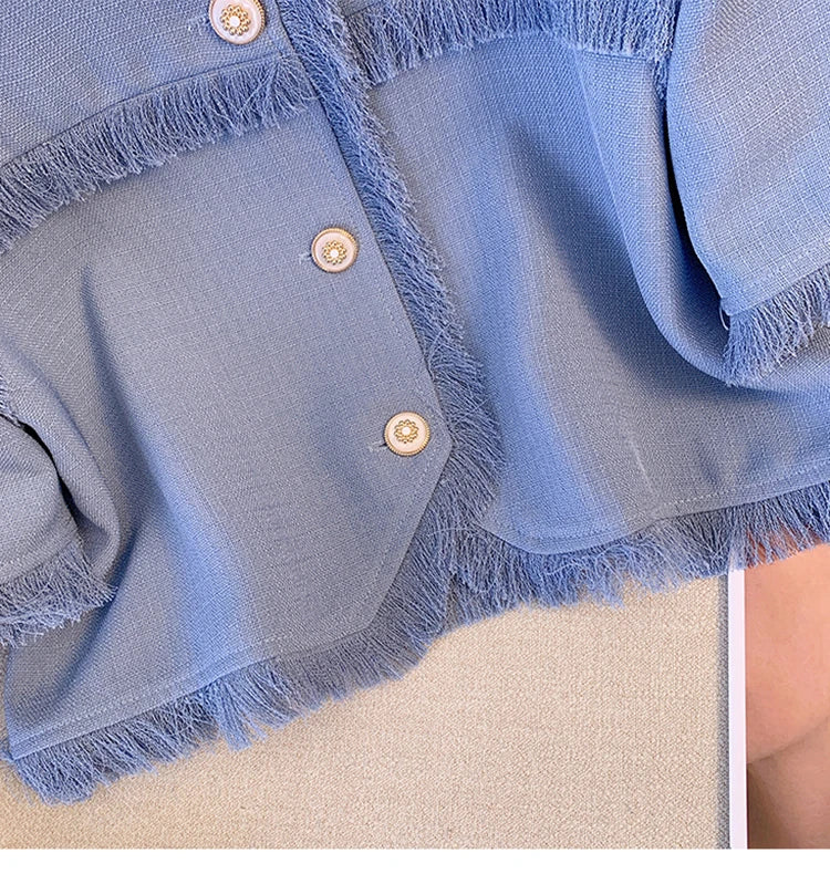 Women's clothing 2025 summer new style small suit tassel jacket and fashionable casual pants two-piece set for women