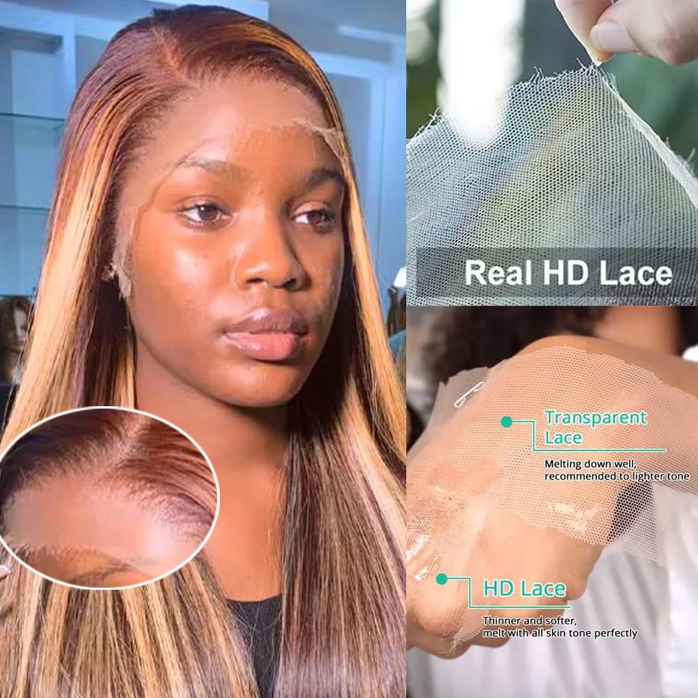 P4/27 Highlight Straight Honey Blonde 13x6 HD Lace Frontal Human Hair Wigs 200 Density 46 Inch Human Hair Wigs For Women