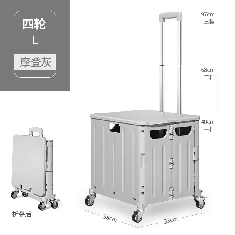 Eco-Friendly Foldable Cart - Lightweight Rolling Trolley with Telescopic Handle, for Groceries, Storage & Sustainable Shopping