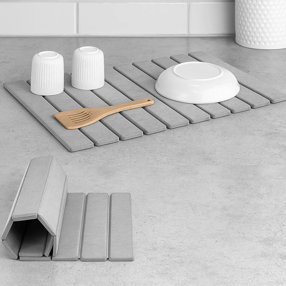 Eco-Friendly Portable Dish Drying Mat Diatom Mud High Absorbent Quick Drying Mat Non-Slip Foldable Collapsible Mat Bar