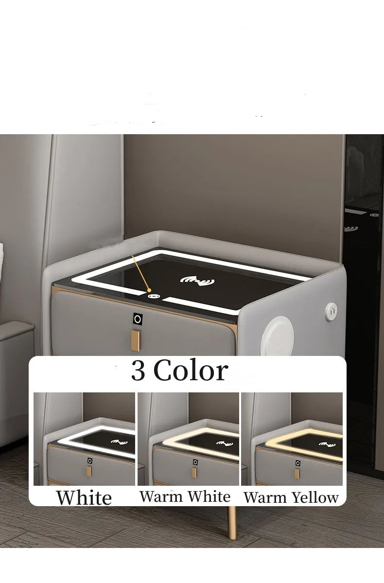 Round Modern Smart Bed Head Cabinet Wireless Charging Bluetooth Audio Multifunctional Beside Table