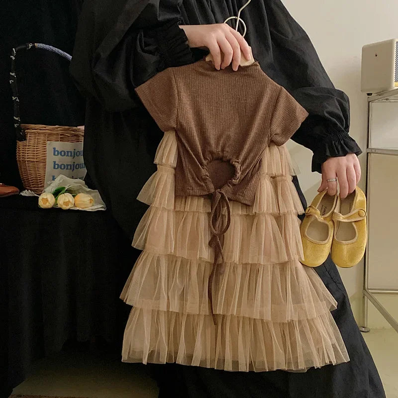 Children's Clothing Set Wear Summer New Girls' Fashion Top Sweet Cake Half Skirt Set Birthday Party Kids Boutique Clothes