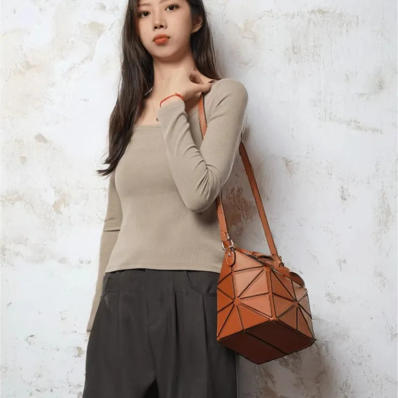 Luxury Designer Bucket Bags For Women 2025 New Geometric Patchwork Fashion Shoulder Bag High Quality Trend Exquisite Female Bags