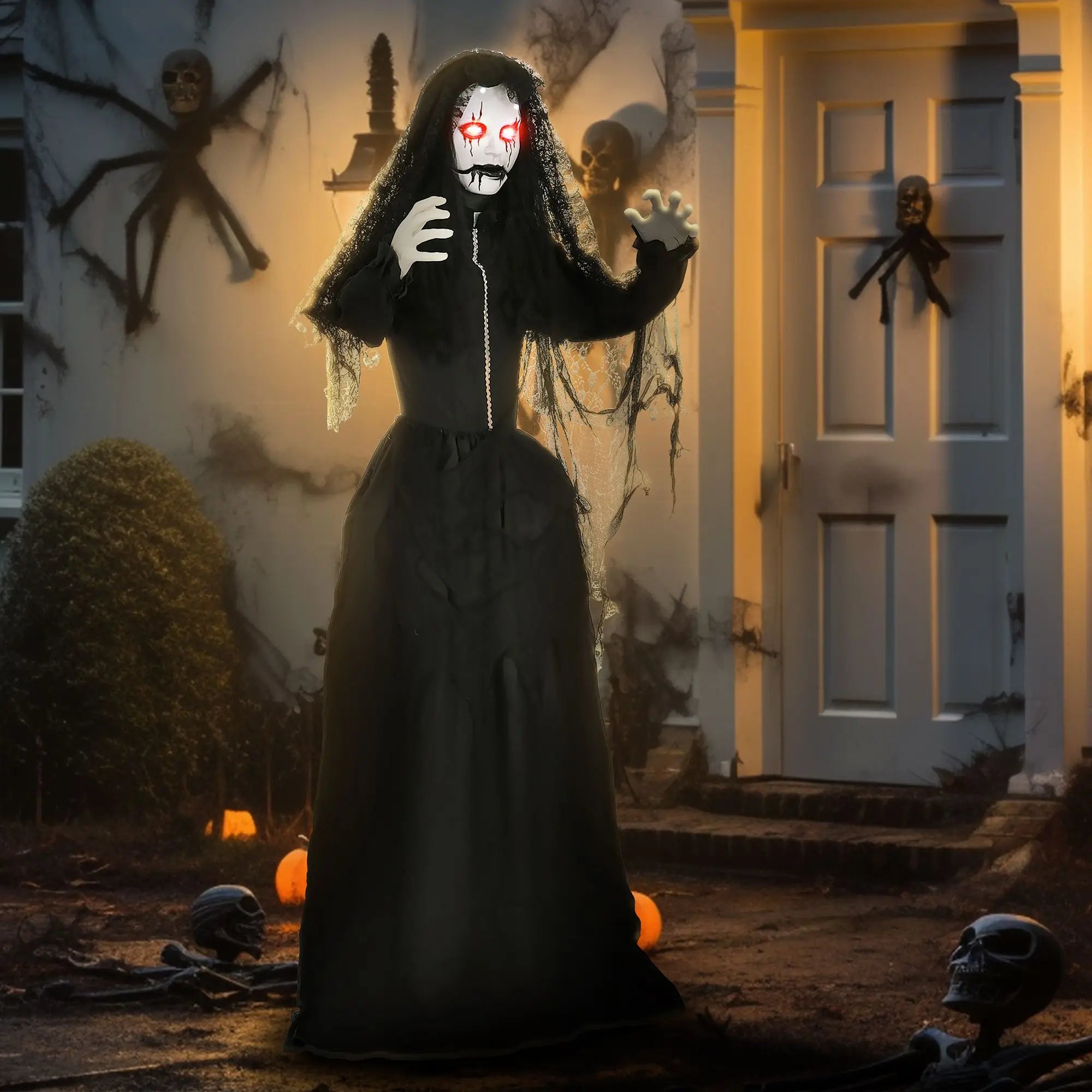 5.6' Life-Size Zombie Bride Animatronic Model Outdoor Halloween Decoration with Sound and Motion Activated Light-Up Eyes