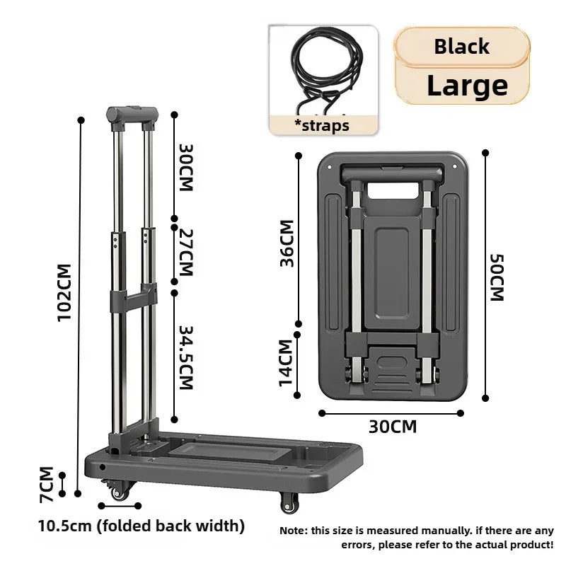 Luggage Pull Rod Pickup Small Cart Folding Household Portable Cargo Handling Trailer Shopping Grocery Cart