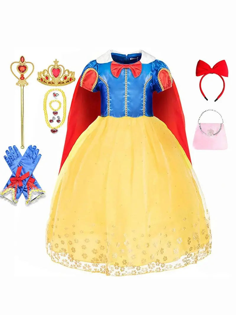 Halloween Costume for Kids New Girls Snow White Vestidos Infantil Menina  Red Cape Mesh Puff Outfits Children's Party Dress