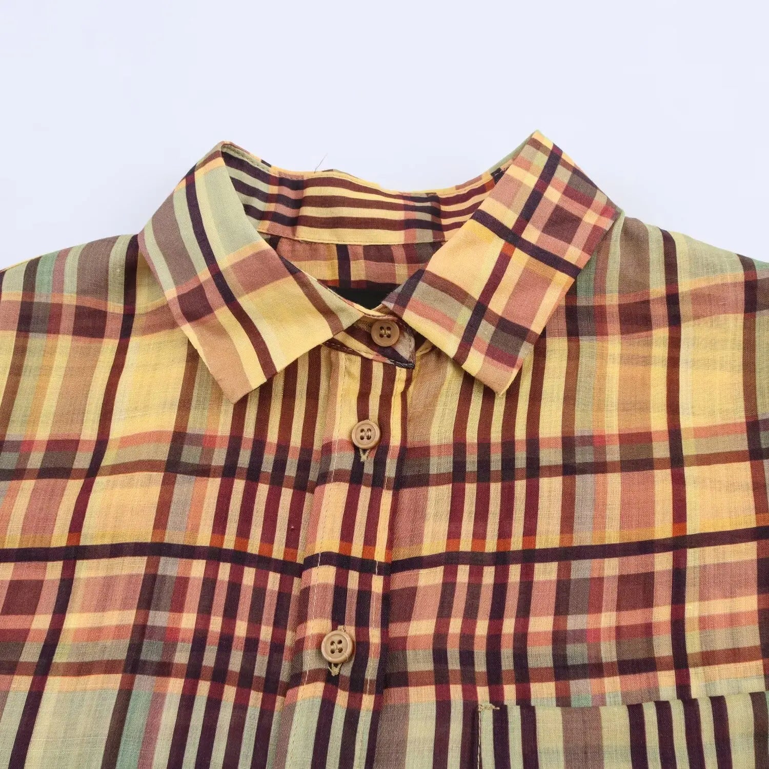 Ladies shirt 2025 new women's linen plaid shirt fashionable and elegant single-breasted design