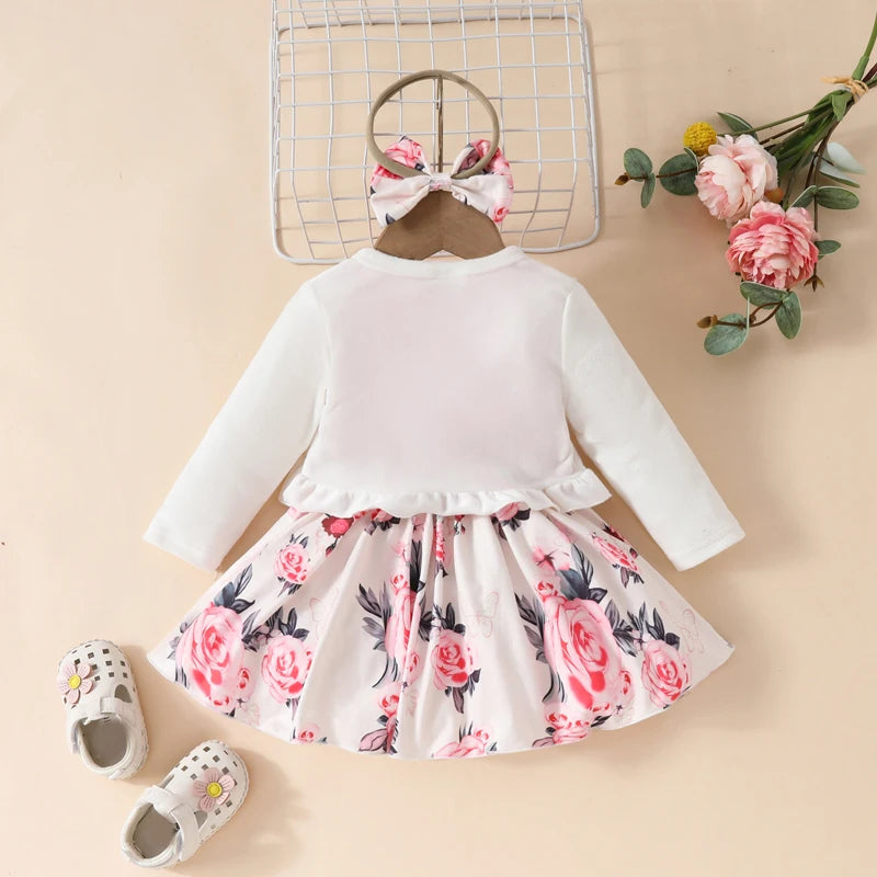 2024-05-27 Lioraitiin Toddler Girls Outfits Floral A-Line Sleeveless Dress Long Sleeves Jacket and Headband for Summer Clothes