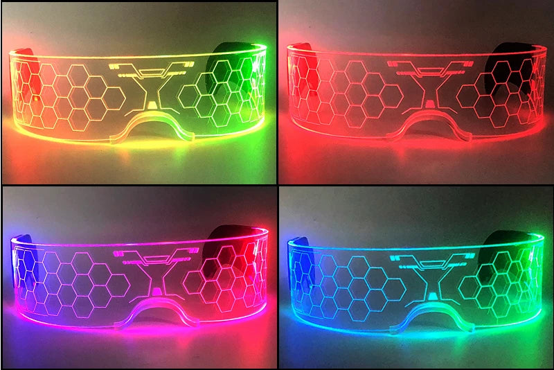 Acrylic LED Luminous Glasses Glow Party Glasses Neon Light Up Visor Eyeglasses DJ Bar Party Eyewear For Halloween Christmas