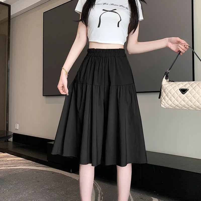 Ladies' A-line skirts, high-waisted, loose and puffy, casual ice silk, wide-leg capre pants, comfortable and convenient women