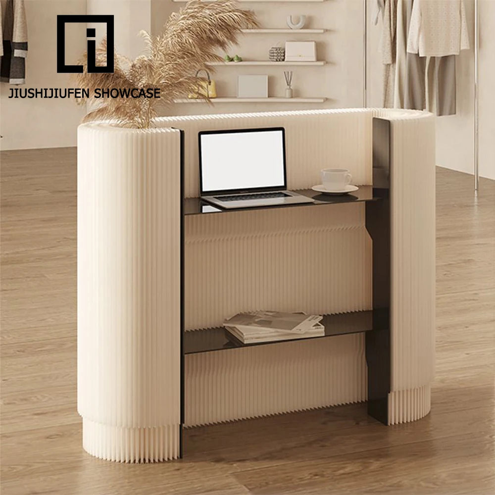 Modern Eco-Friendly White Folding Commodity Shelf Kraft Paper Front Desk Reception Desk Display Stand Checkout Counters