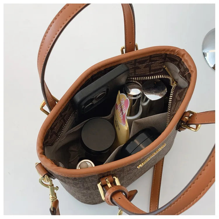 Luxury 2025 Vintage Print Bucket Bag - Premium Shoulder & Crossbody Purse with Detachable Strap, Fashion Designer Handbag