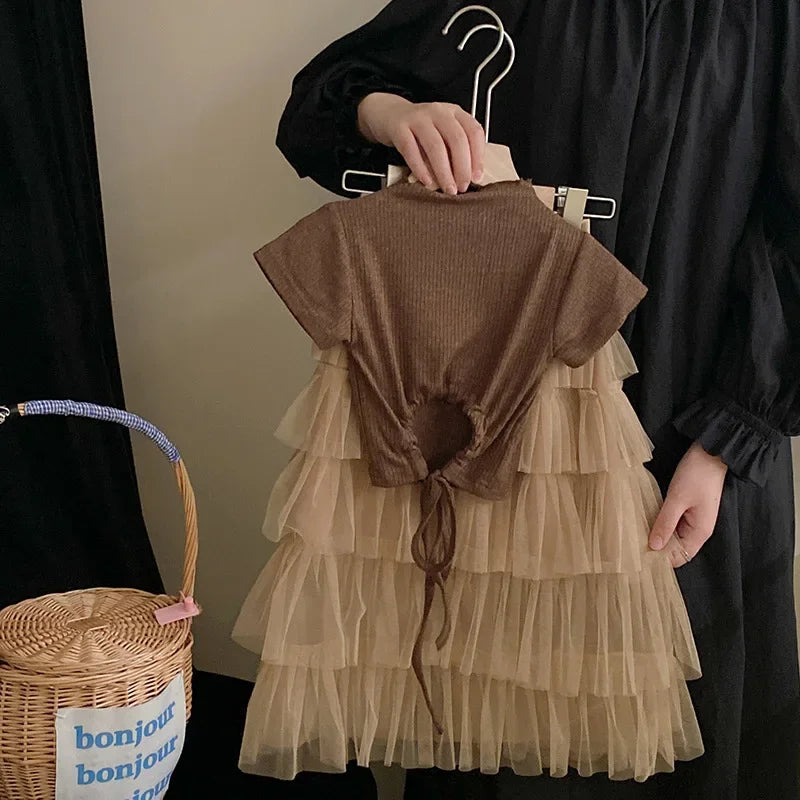 Children's Clothing Set Wear Summer New Girls' Fashion Top Sweet Cake Half Skirt Set Birthday Party Kids Boutique Clothes