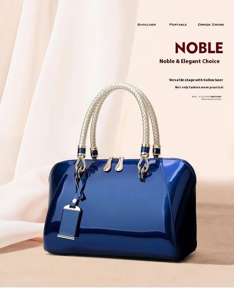 Luxury Designer Handbag Shiny Leather Boston Bag 2024 Fashion New Blue Red Black Beige Pink Bags for Women
