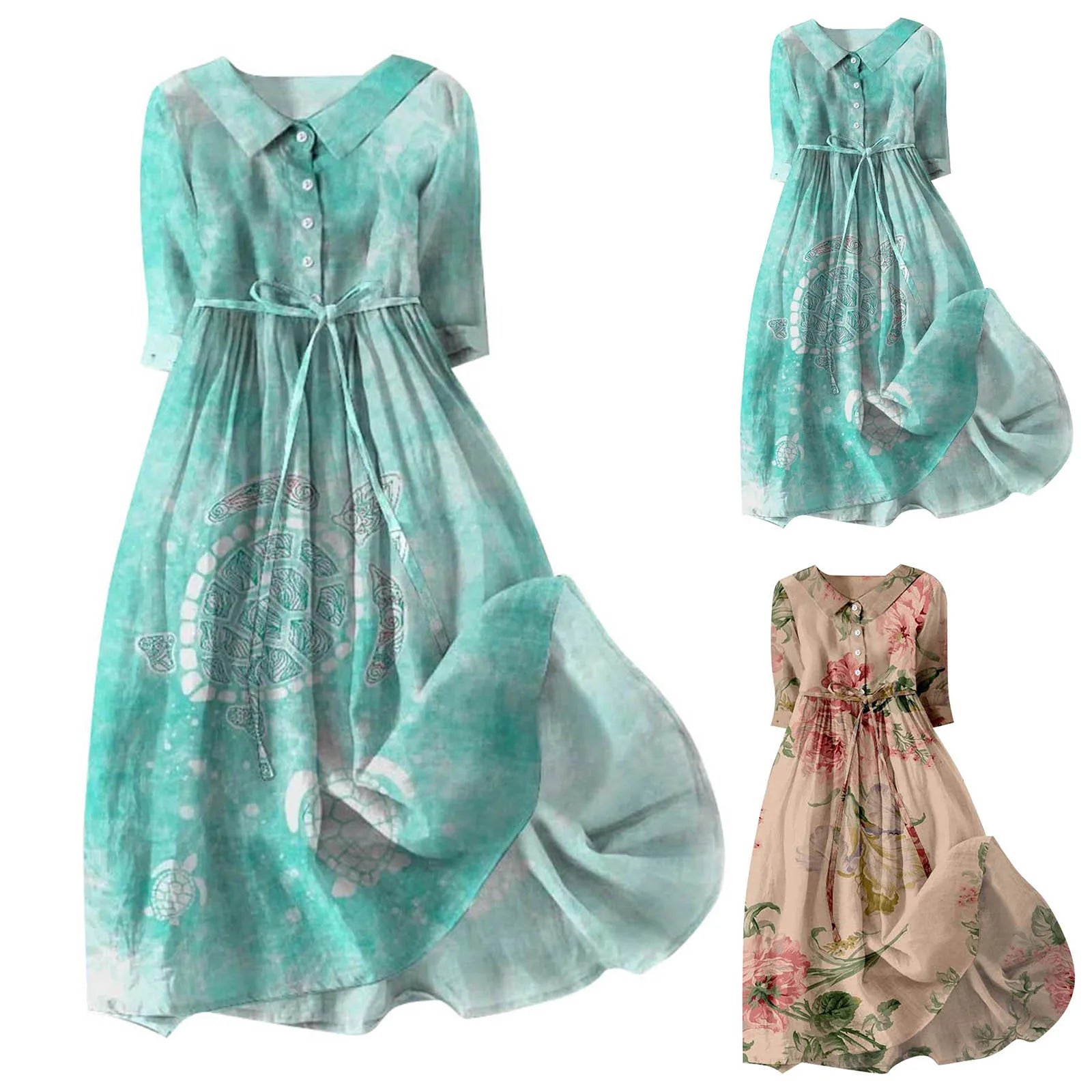 Elegant Women French Style Shirt Long Dresses Slim Fit Lapel Button Up Summer Dress With Linner Female Boho Beach Party Sundress