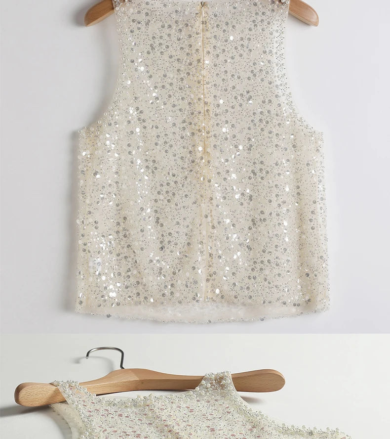 Ladies' Elegant Party Top - Shiny Glitter Sleeveless Shirt, Daily Wear - Easy to Care for Hand Washed Evening Dress, Summer Fash