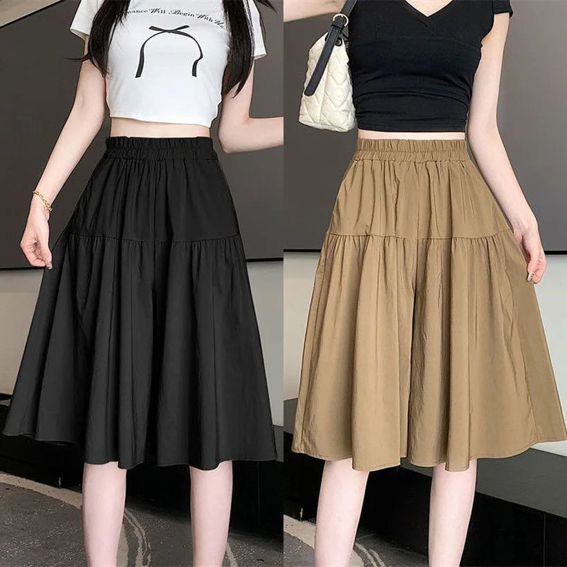 Ladies' A-line skirts, high-waisted, loose and puffy, casual ice silk, wide-leg capre pants, comfortable and convenient women