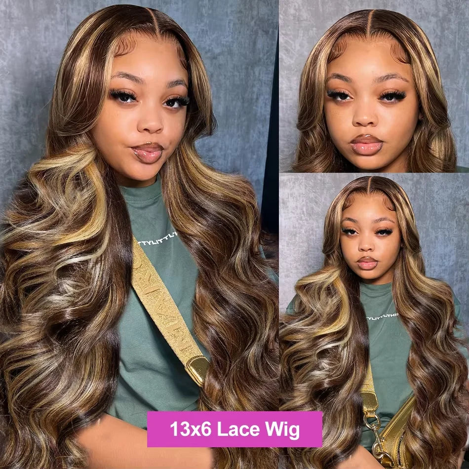 30 32 Inch 4/27 Highlight Body Wave 13x6 Hd Human Hair Lace Frontal Wigs Colored Ombre 13x4 Lace Front Wig Brazilian For Women