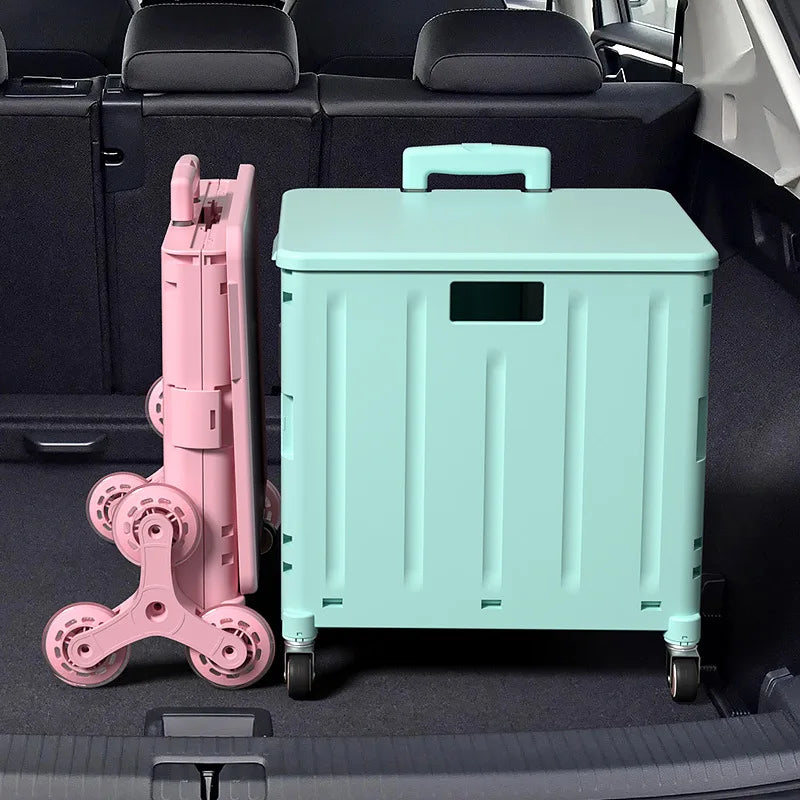 Eco-Friendly Foldable Cart - Lightweight Rolling Trolley with Telescopic Handle, for Groceries, Storage & Sustainable Shopping