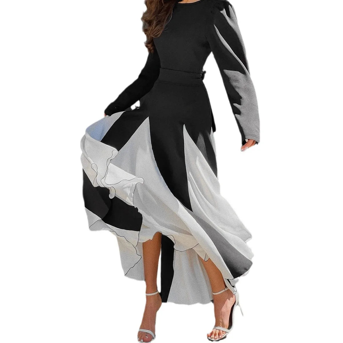 Women's Clothing 2025 Spring and Summer New Temperament Fashion Celebrity Style Contrasting Color Mid-waist Lace-up Dress