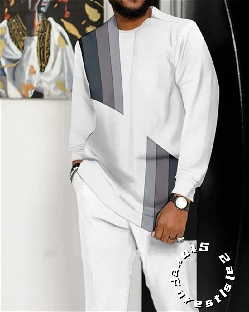 Fashion Clothing Set for Men Tracskuit Set Casual Walking Suit Ovrersize Streetwear Long Sleeve T-Shirt Trousers Outfit 2-piece