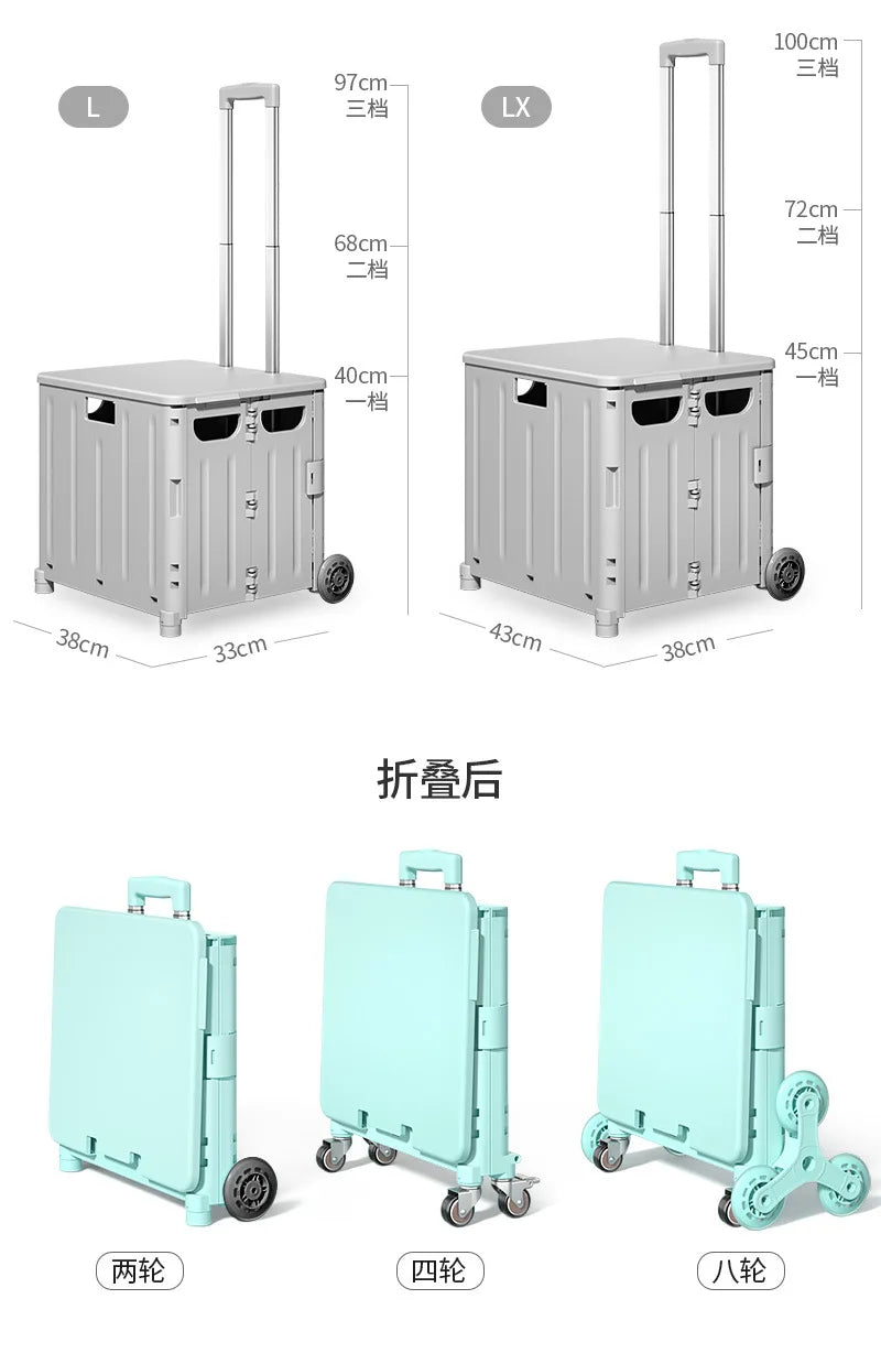 Eco-Friendly Foldable Cart - Lightweight Rolling Trolley with Telescopic Handle, for Groceries, Storage & Sustainable Shopping