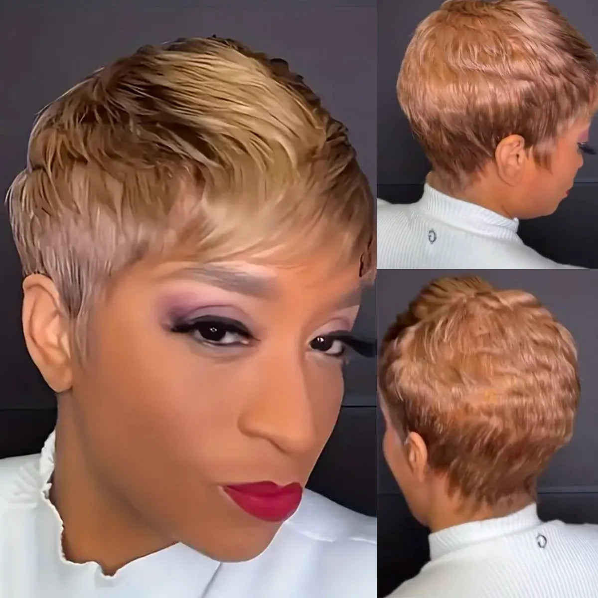 WIGERA  Highlight Synthetic Wigs Short Straight  Pixie Cut Hair Bob Wig Honey Gold Mix Black  Hair For Woman