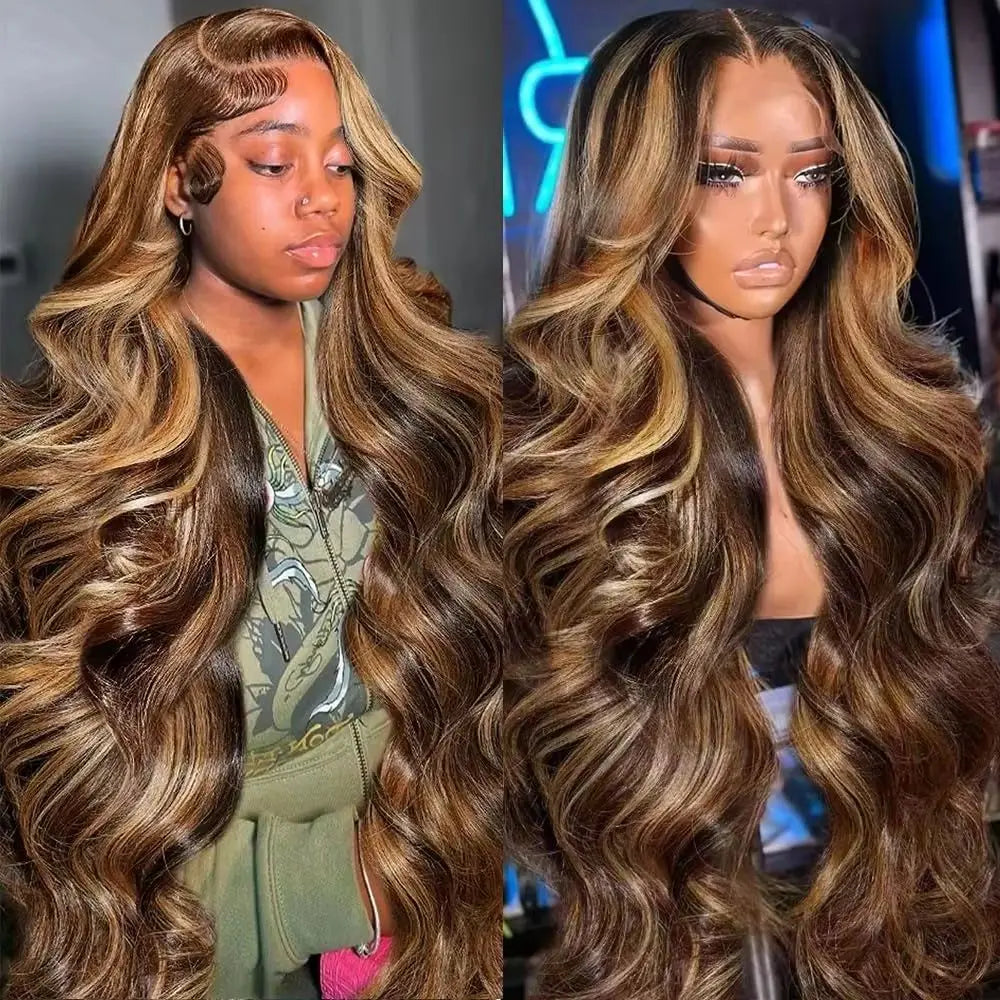 30 32 Inch 4/27 Highlight Body Wave 13x6 Hd Human Hair Lace Frontal Wigs Colored Ombre 13x4 Lace Front Wig Brazilian For Women