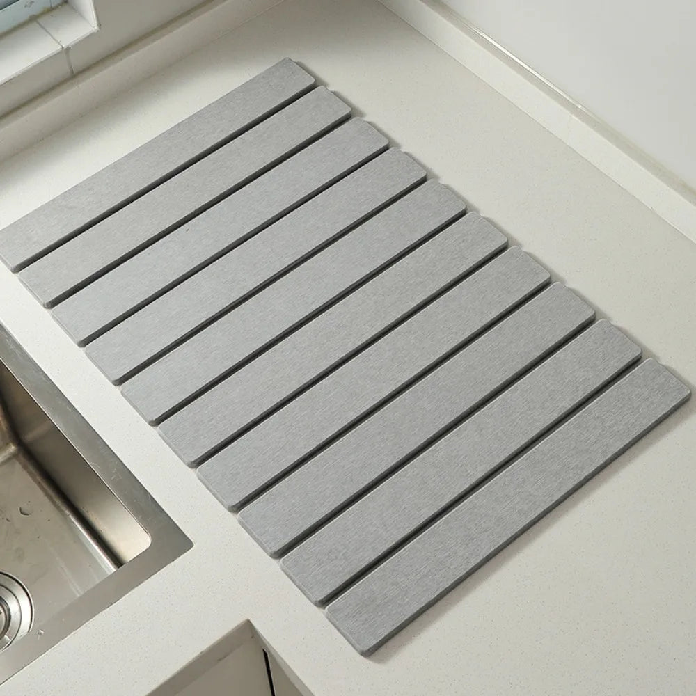 Eco-Friendly Portable Dish Drying Mat Diatom Mud High Absorbent Quick Drying Mat Non-Slip Foldable Collapsible Mat Bar