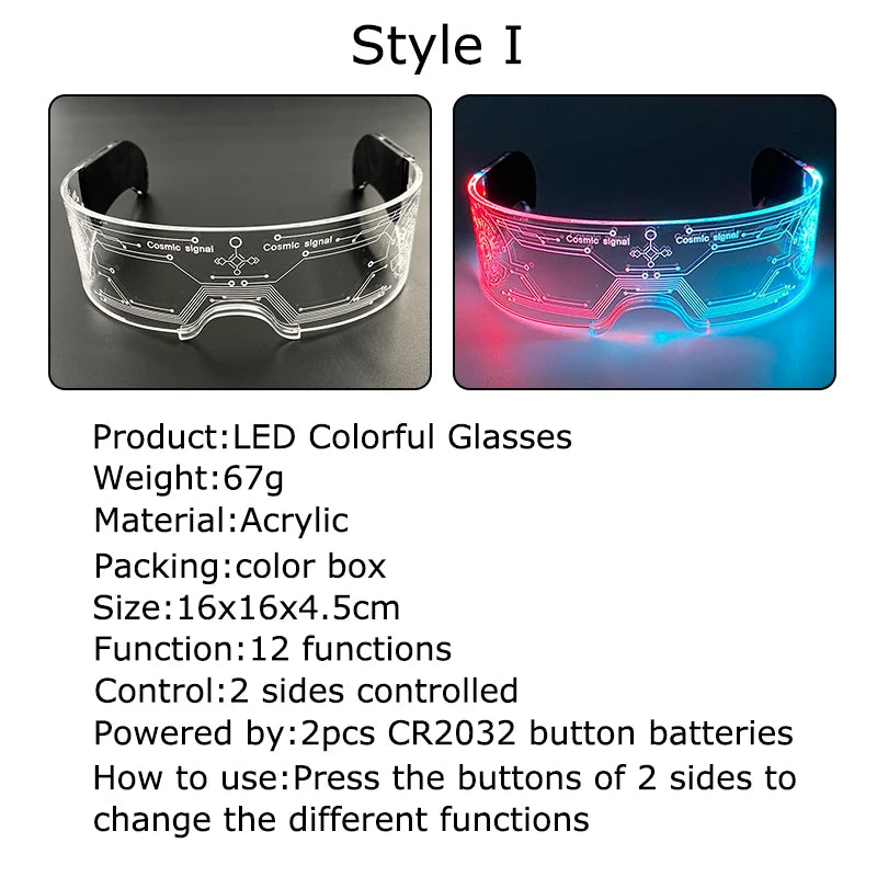 Acrylic LED Luminous Glasses Glow Party Glasses Neon Light Up Visor Eyeglasses DJ Bar Party Eyewear For Halloween Christmas