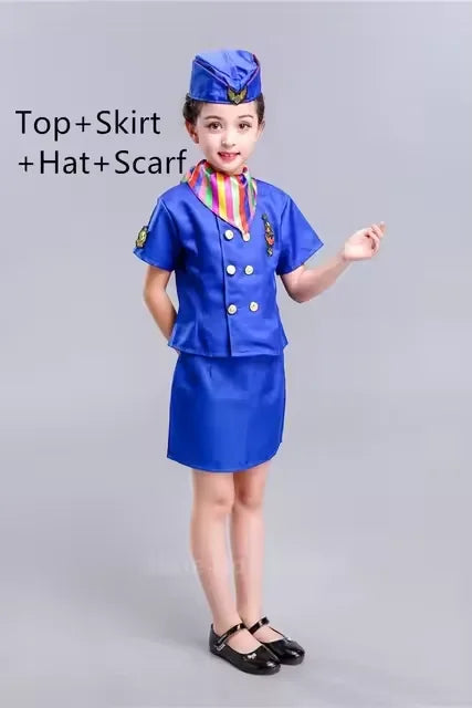 Halloween Costumes for Kids Aviation Uniforms Cosplay Pilot Flight Attendant Aircraft Boys Girls Carnival Role Play Clothing