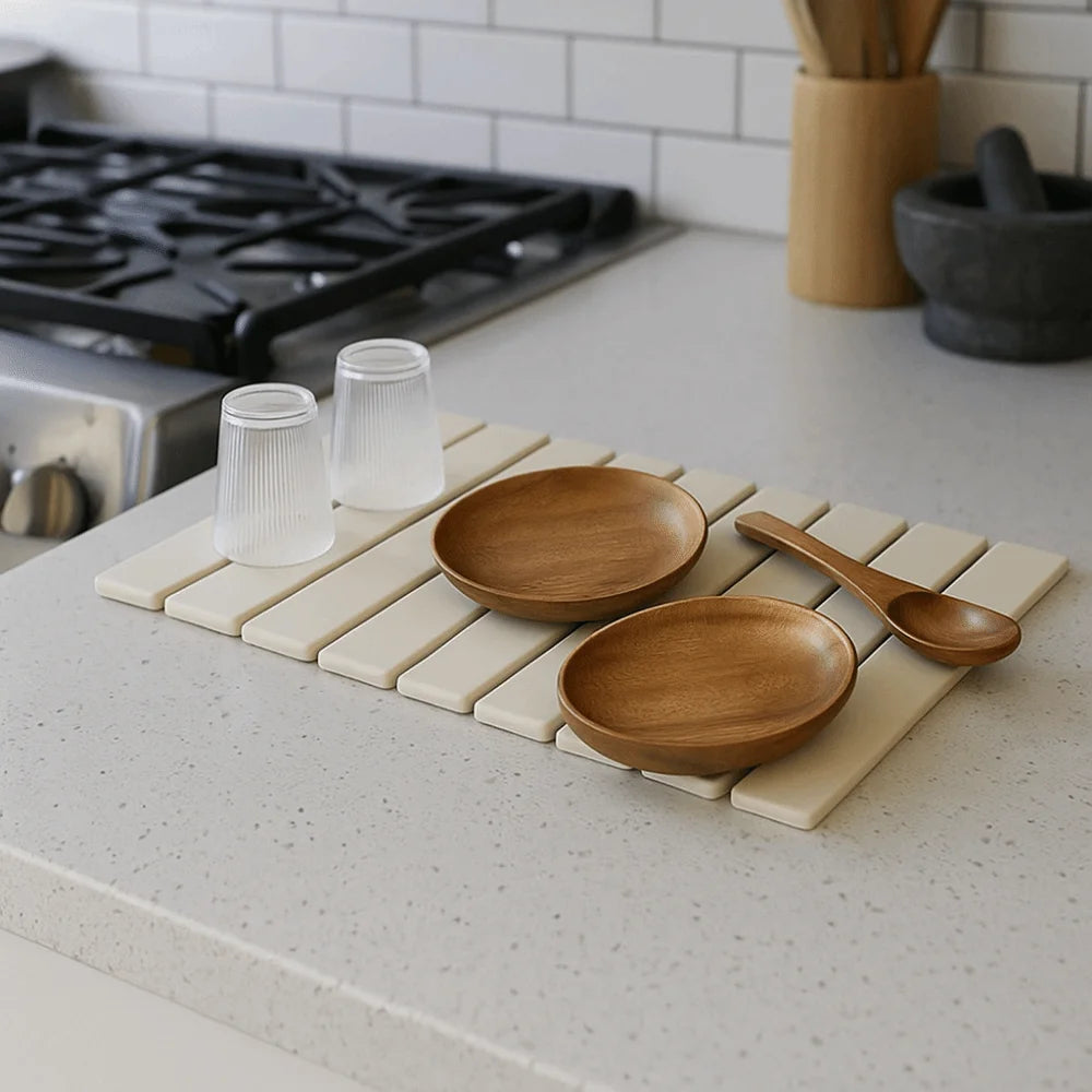 Eco-Friendly Portable Dish Drying Mat Diatom Mud High Absorbent Quick Drying Mat Non-Slip Foldable Collapsible Mat Bar