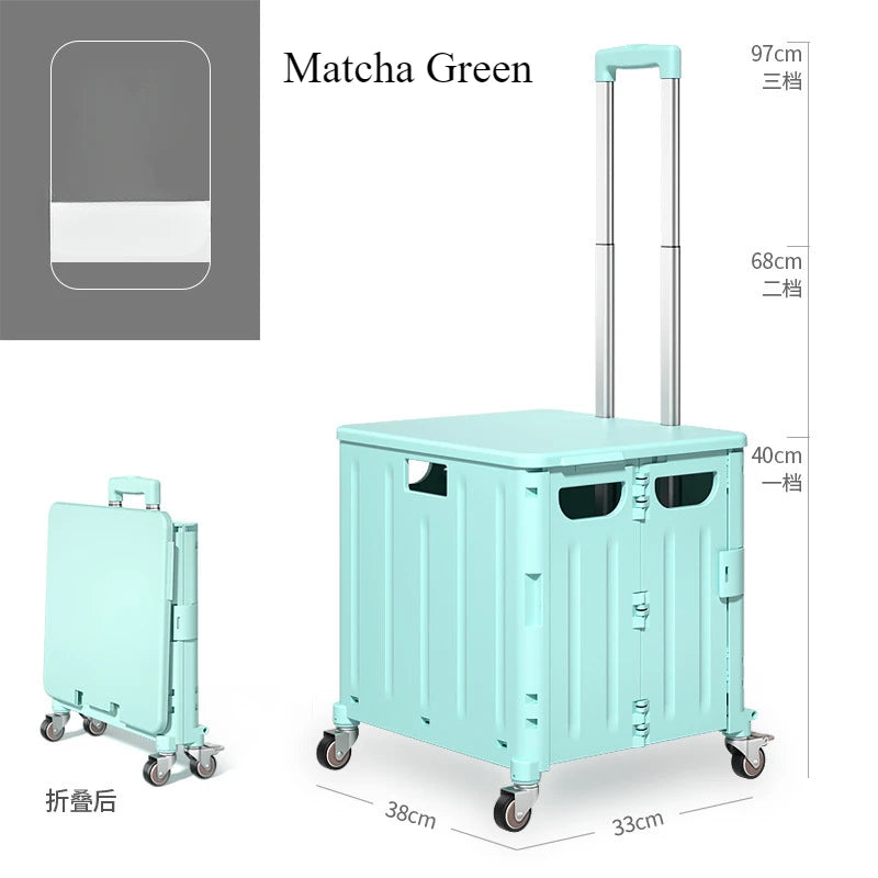 Eco-Friendly Foldable Cart - Lightweight Rolling Trolley with Telescopic Handle, for Groceries, Storage & Sustainable Shopping