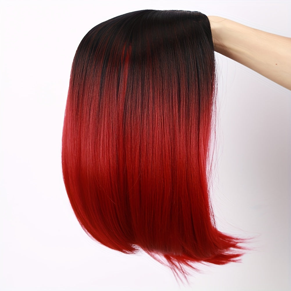 [Heat Resistant Synthetic Wig] Heat Resistant Synthetic Wig | Black to Red Ombre Bob Cut with Side Part, Natural Look Synthetic Hair for Women, Everyday & Party Hairstyle, Easy Maintenance & Damage-Free Styling, Short Hair Wi