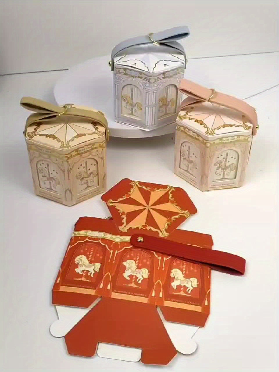 10pcs, Carousel Candy Gift Boxes Packaging Wedding Birthday Party Favor Bags Baby Shower Christmas Present Case Supplies