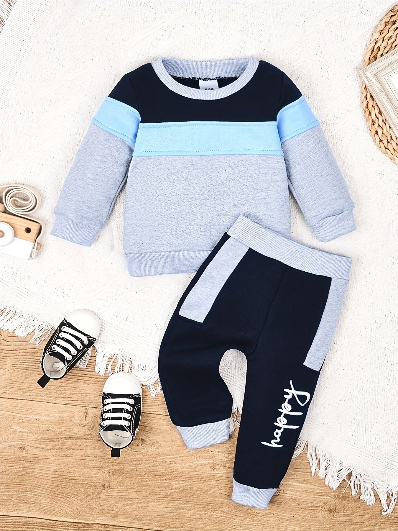 CETEPY Toddler Baby Boys Clothes Autumn Winter Outfits Long Sleeve Happy Pattern Color Block Tops Pants Sets 3M-3Y, for Outdoor