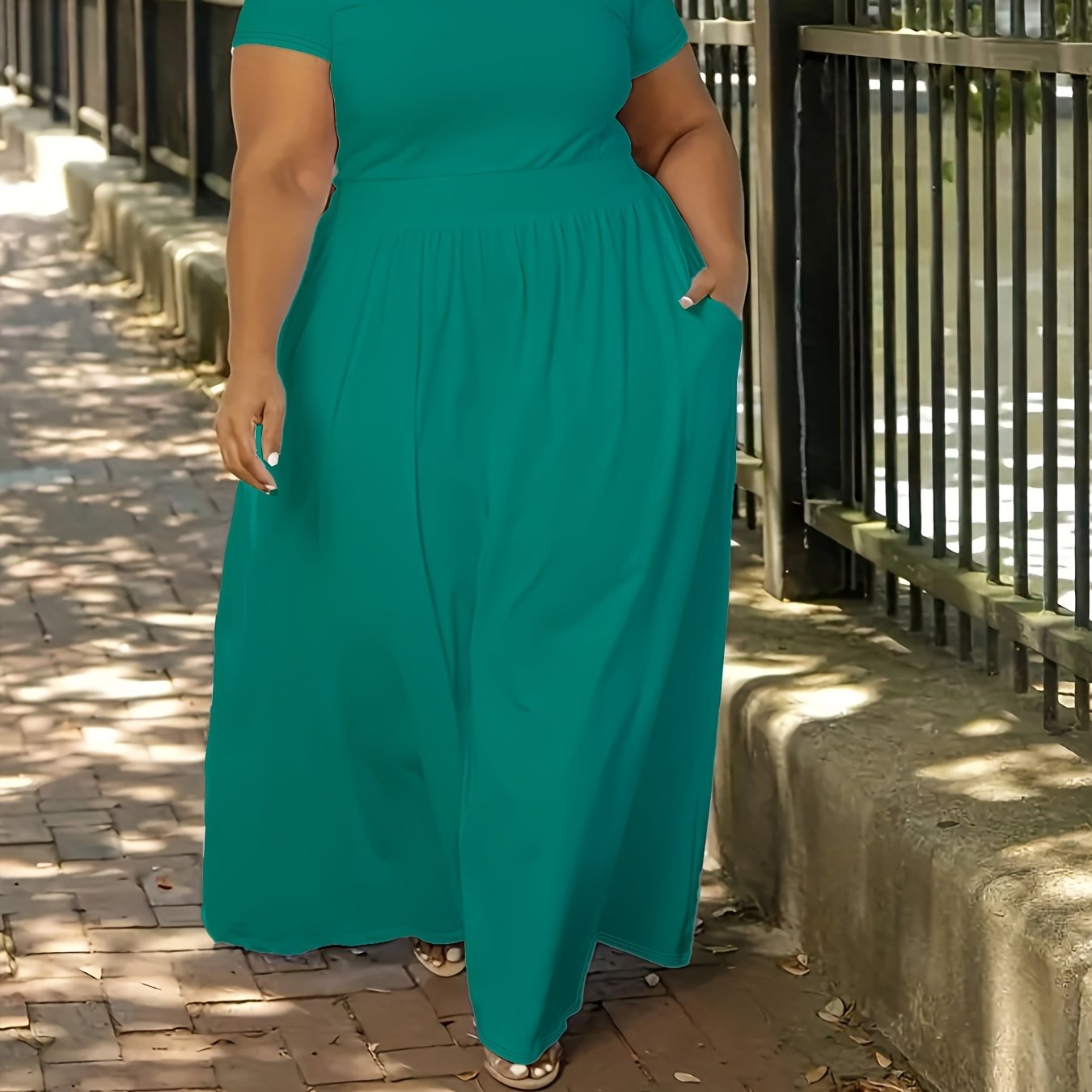 [Elegant Maxi Dress] Elegant Plus Size Solid Maxi Dress | Women's Medium Stretch Long Dress