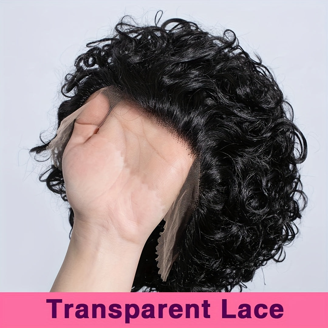 13x1 Lace 130% Density Pre Plucked Short Curly Human Hair Wigs Pixie Cut Bob Glueless Wigs Front For Black Women With Baby Hair