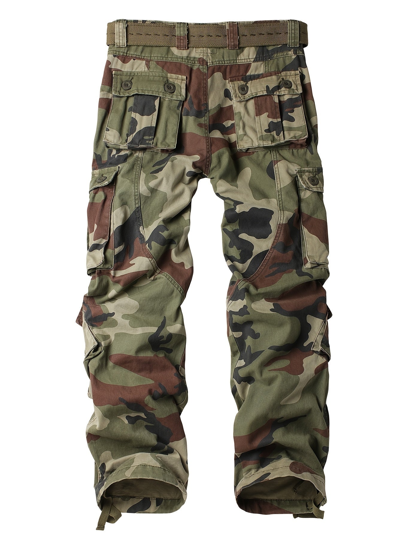 Mens Cotton Camo Cargo Pants - Durable & Stylish with Multi-Flap Pockets - Straight Leg, Loose Fit Tactical Pants for Outdoor Adventures, Work, Hiking, Fishing & Angling
