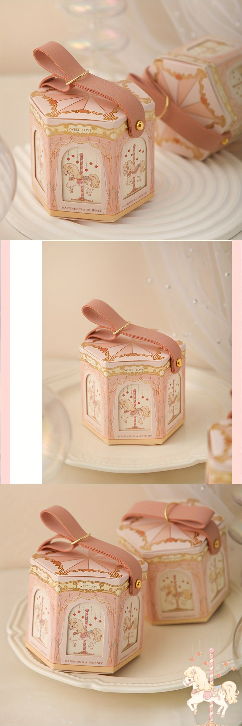 10pcs, Carousel Candy Gift Boxes Packaging Wedding Birthday Party Favor Bags Baby Shower Christmas Present Case Supplies